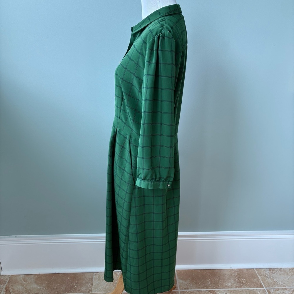 DownEast Modest Green Windowpane Check Academia Coquette Shirt Dress Sz L - Picture 8 of 13